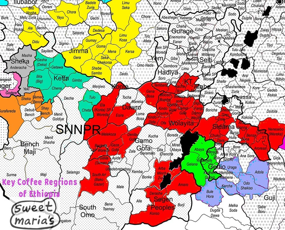 Bản đồ vùng trồng cà phê EthiopiaMarias