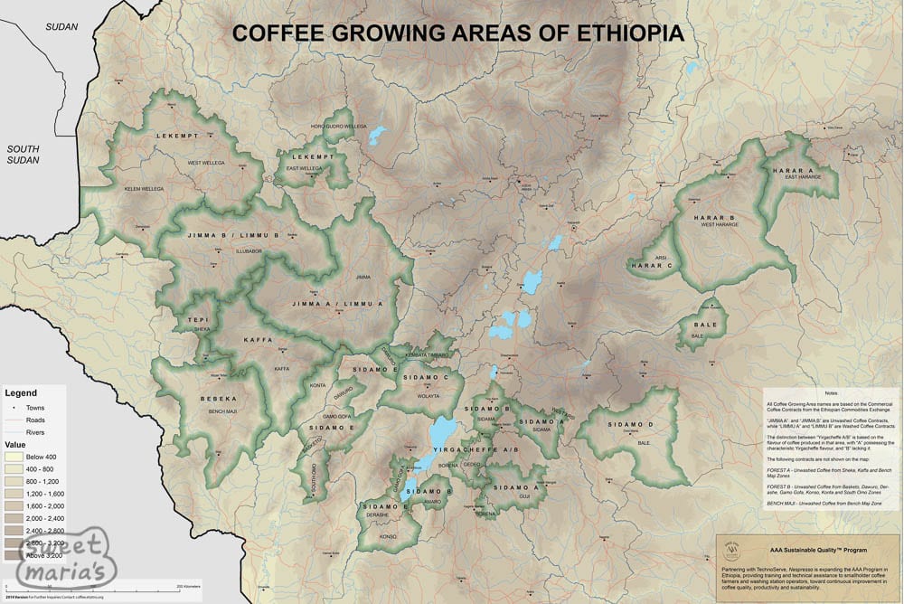 Phân bố vùng trồng cà phê Ethiopia1 Phân bố vùng trồng cà phê Ethiopia1